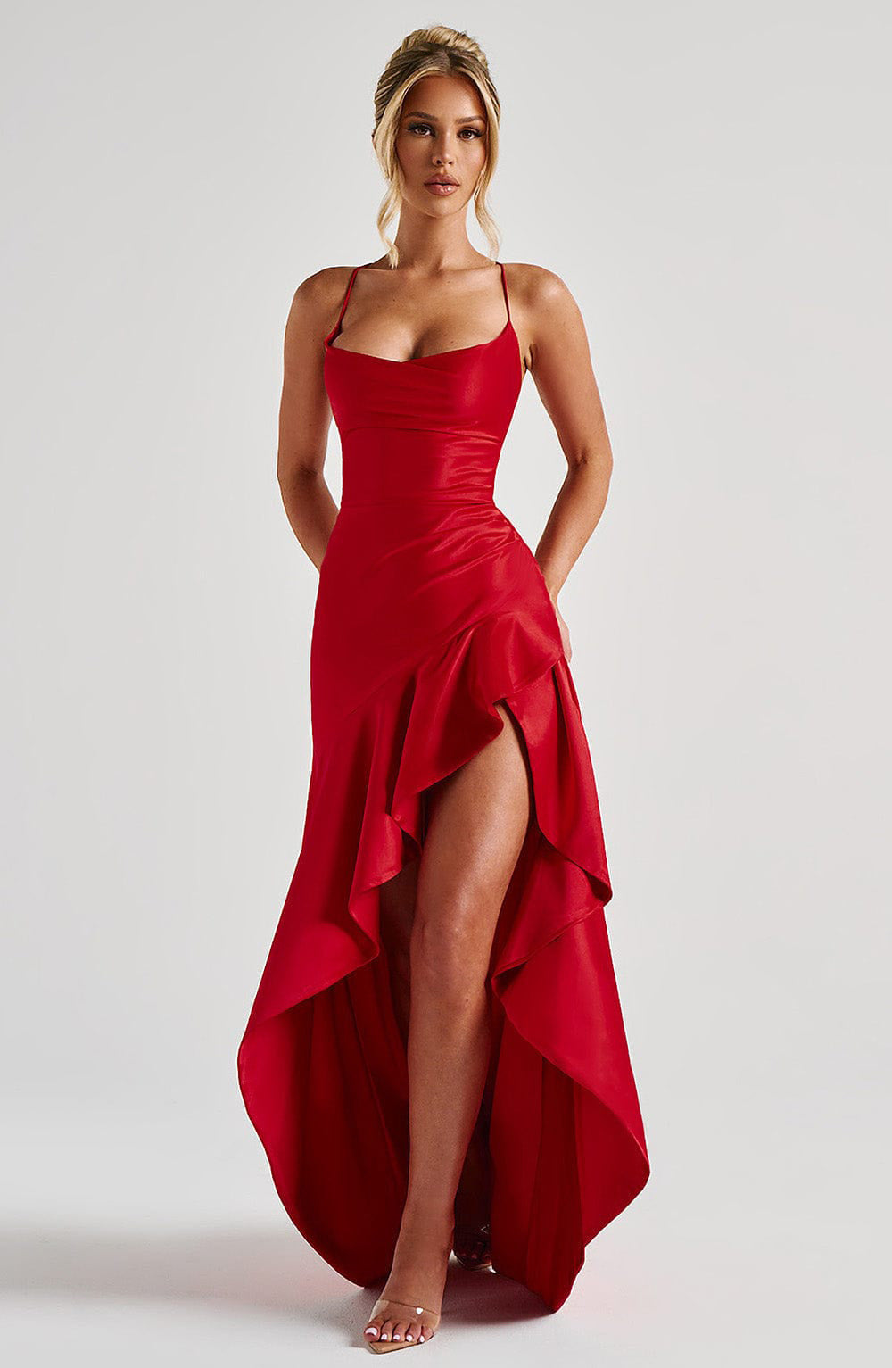 Women's Backless Ruffles Irregular Summrer Dress Red