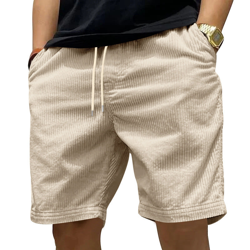 New Men's Casual All-matching Thin Corduroy Shorts Apricot