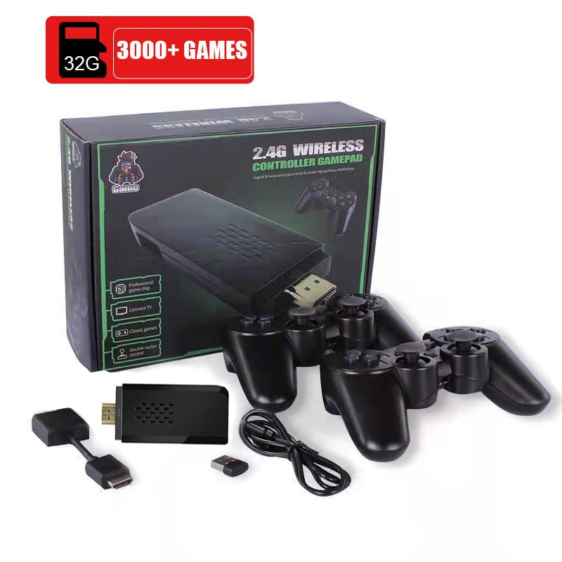 4K HD Video TV Game Console 2G+32G/64G 10000+ Classic Retro Games 4K Game Stick With 2.4G Wireless Controller PS1/FC Joystick 32G 3000games