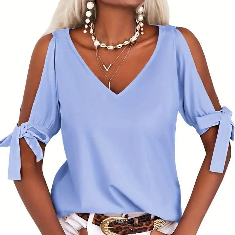Womens Summer Cold Shoulder Tops [ Free Shipping 5-7 Days ] Blue