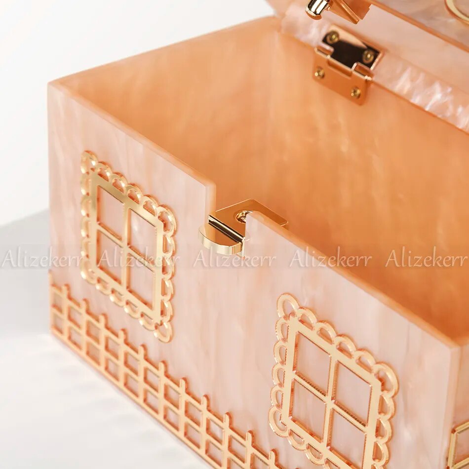 Box Evening Clutch Bags Women Luxury Designer Acrylic Handle House Shaped Purses And Handbags Wedding Party