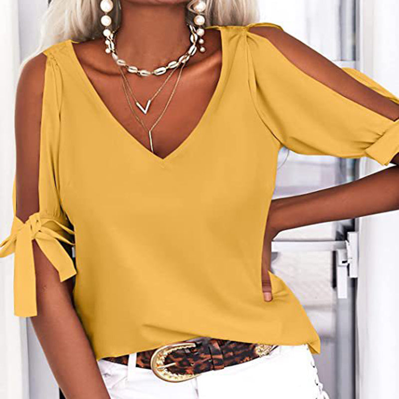 Womens Summer Cold Shoulder Tops [ Free Shipping 5-7 Days ]