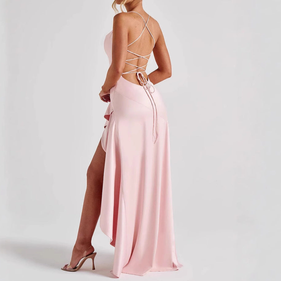 Women's Backless Ruffles Irregular Summrer Dress