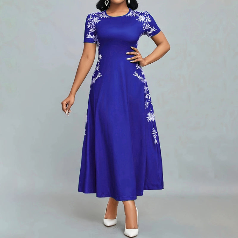 Women's Elegant Short Sleeve Maxi Dress Navy Blue
