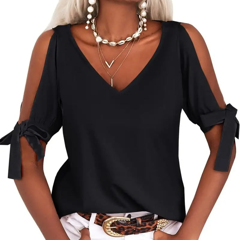 Womens Summer Cold Shoulder Tops [ Free Shipping 5-7 Days ] Black