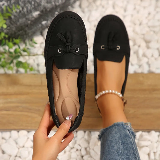 Spring new women's shoes one foot casual leather shoes for women Black