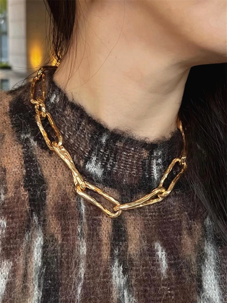 Retro Gold-plated Short Necklace for Women Girls Thick Chain Splicing Vintage Metal Choker Jewelry Trending New