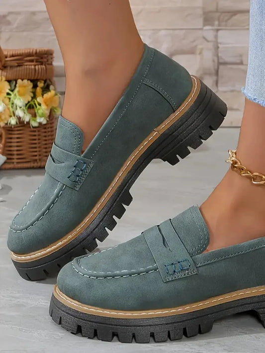 Casual sandblasted British style women's shoes with thick heels and retro design Moss