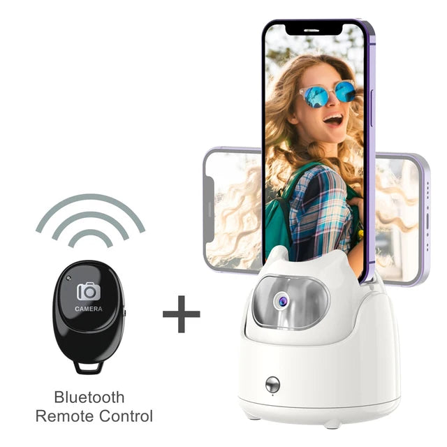 360° Rotation Automatic Face Tracking Gimbal Mobile Phone Holder APP-Free AI Face Recognition Phone Tripod for Live Vlog Video Q5-WH-RM