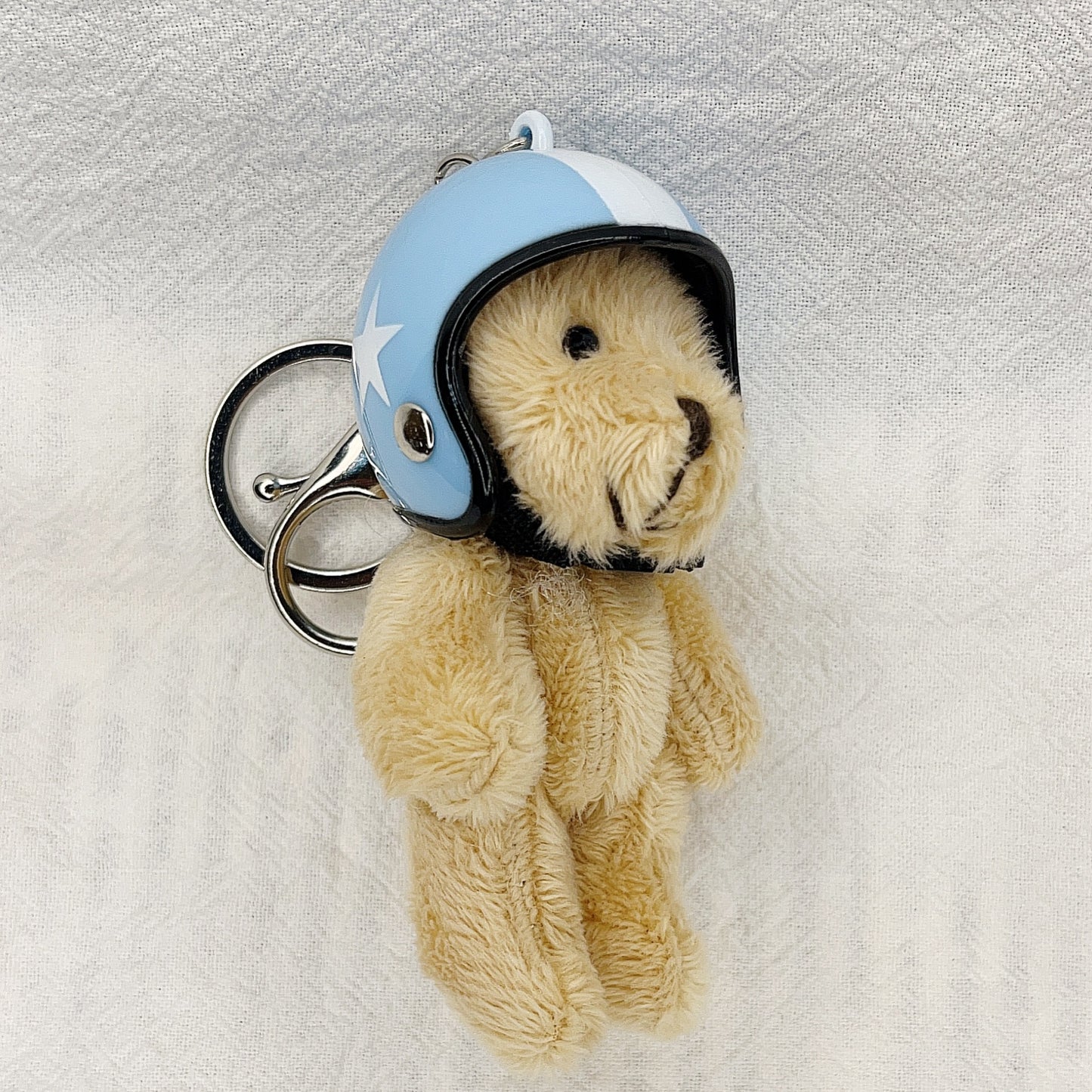 South Korea Ins Cute Motorcycle Helmet Bear Pendant Plush Key Chain Light Blue Five Stars 8cm