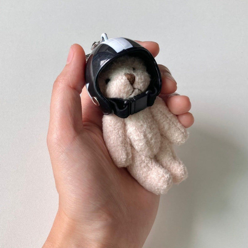 South Korea Ins Cute Motorcycle Helmet Bear Pendant Plush Key Chain Black Helmet 8cm