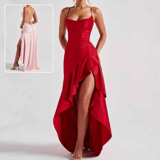 Women's Backless Ruffles Irregular Summrer Dress