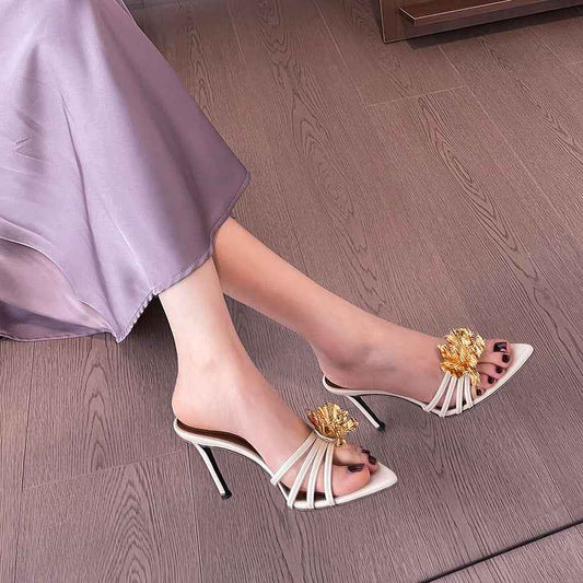 High Heels Women's Metal Flower Stiletto Open Toe Sandals
