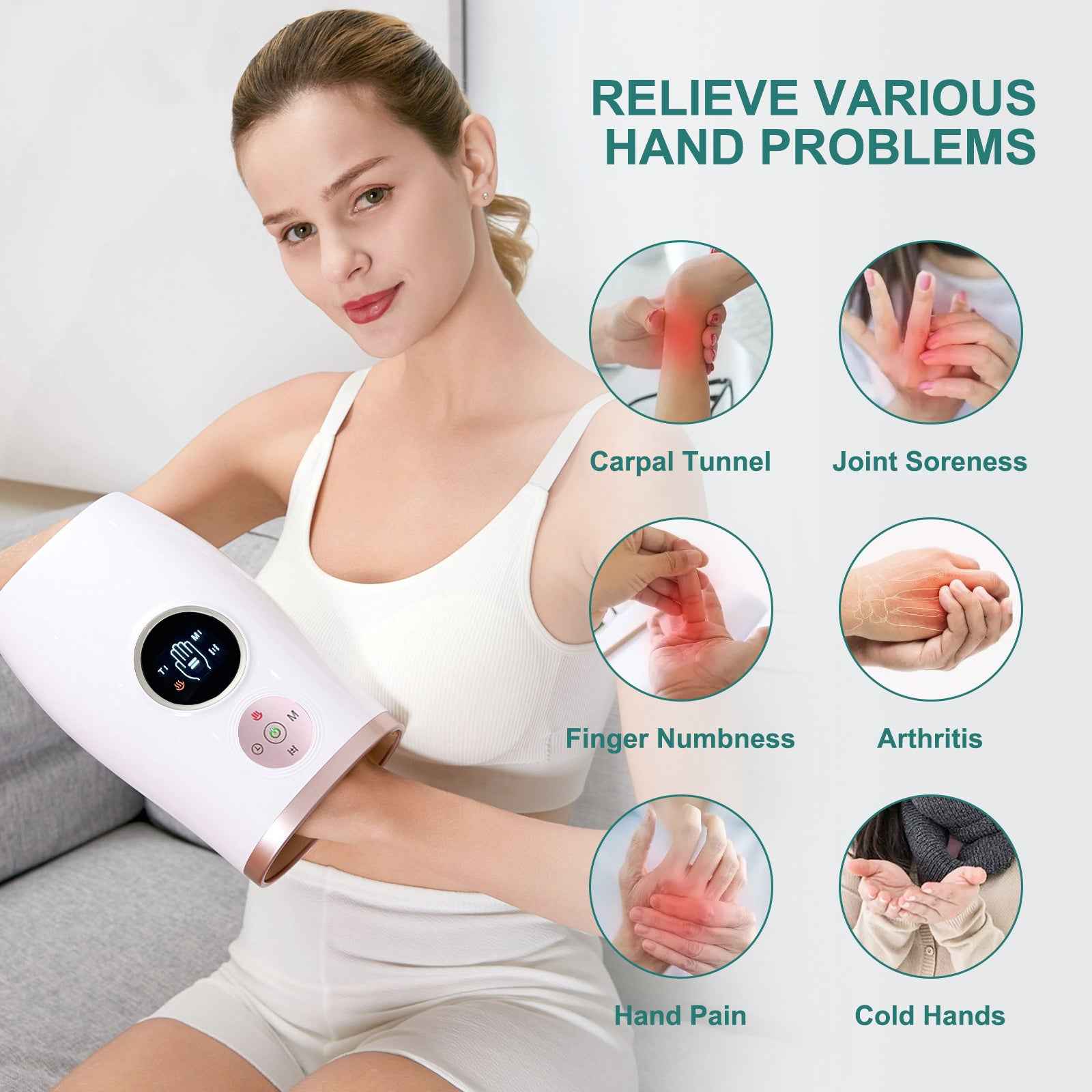 3-Speed Hand Massager With Heat, Air Compression [aFree Shipping]