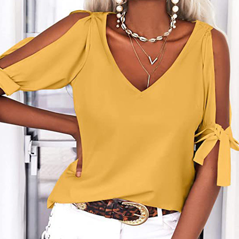 Womens Summer Cold Shoulder Tops [ Free Shipping 5-7 Days ] Yellow